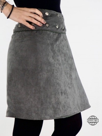 jupe moyenne en daim gris taille haute ajustable jupe velours peau de peche vert coupe moulante reversible