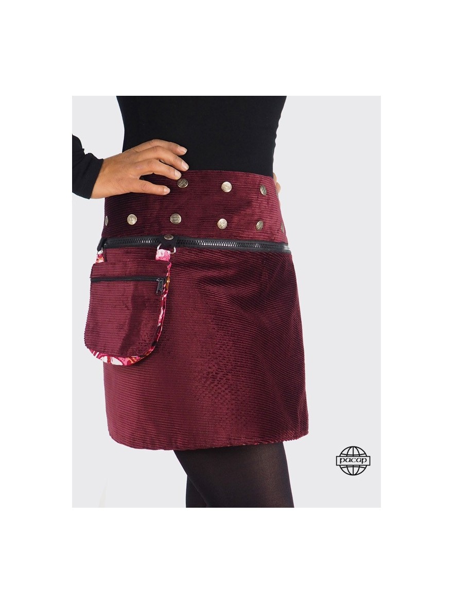 ribbed mini skirt red burgundy with bag