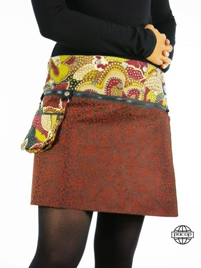 short skirt with interchangeable printed bag wide zipped and buttoned belt