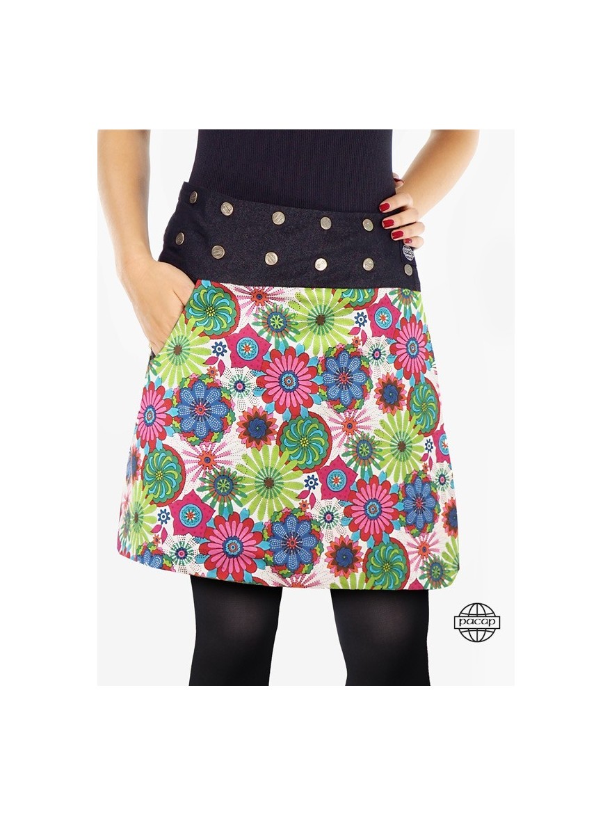 Jupe midi / longue à motif géométrique coloré de l'an 2000 taille M - France