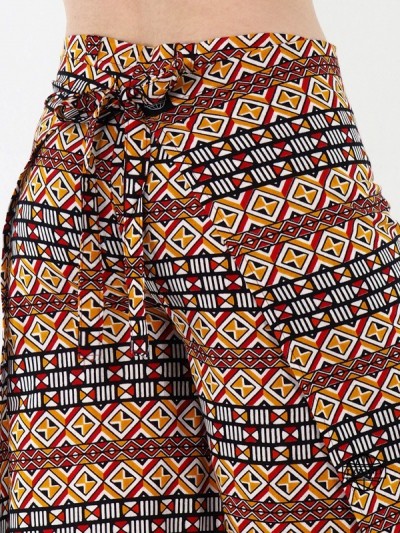 pantalon portefeuille pour femme, ceinture à nouer, imprimé original
