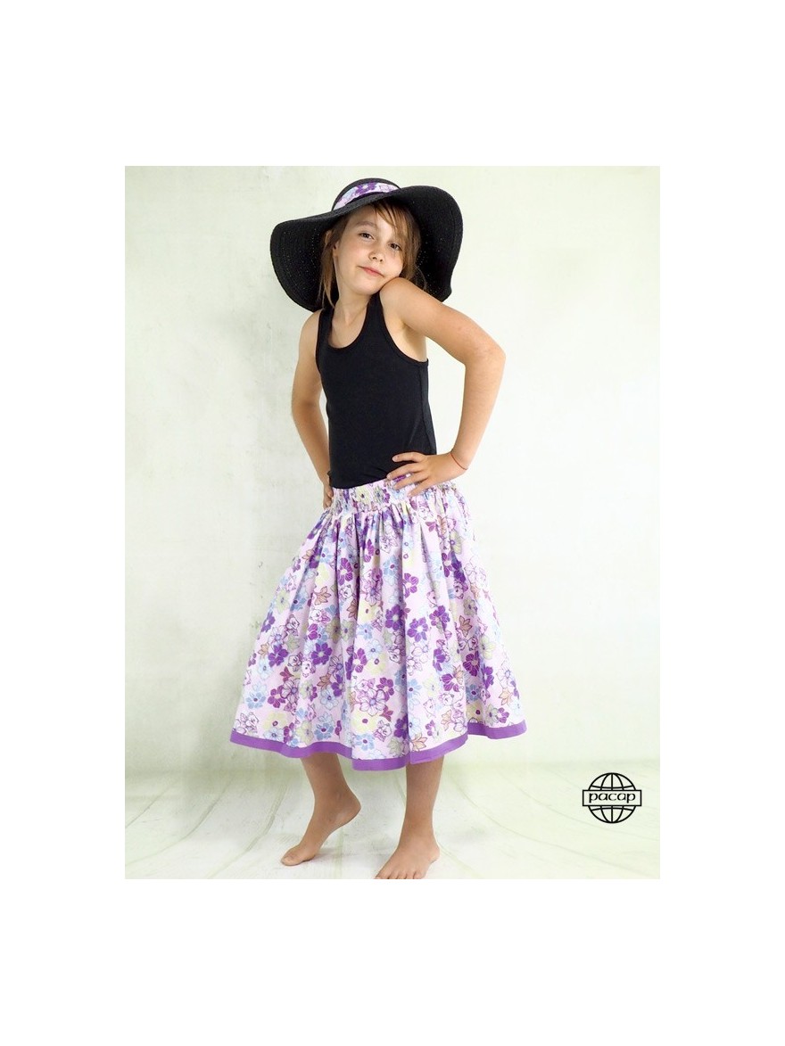 Purple flannel flower skirt, little girl, ribbon, flared, baby, child, elastic waist, flounce