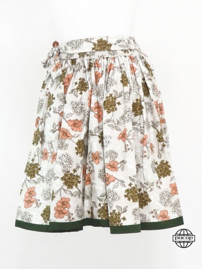 Long Skirt Green Girl With Floral Pattern Ribbon, little girl, child, baby, with ruffle, tie belt.