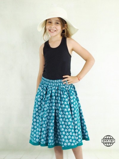 little girl's long cotton skirt with tie belt
