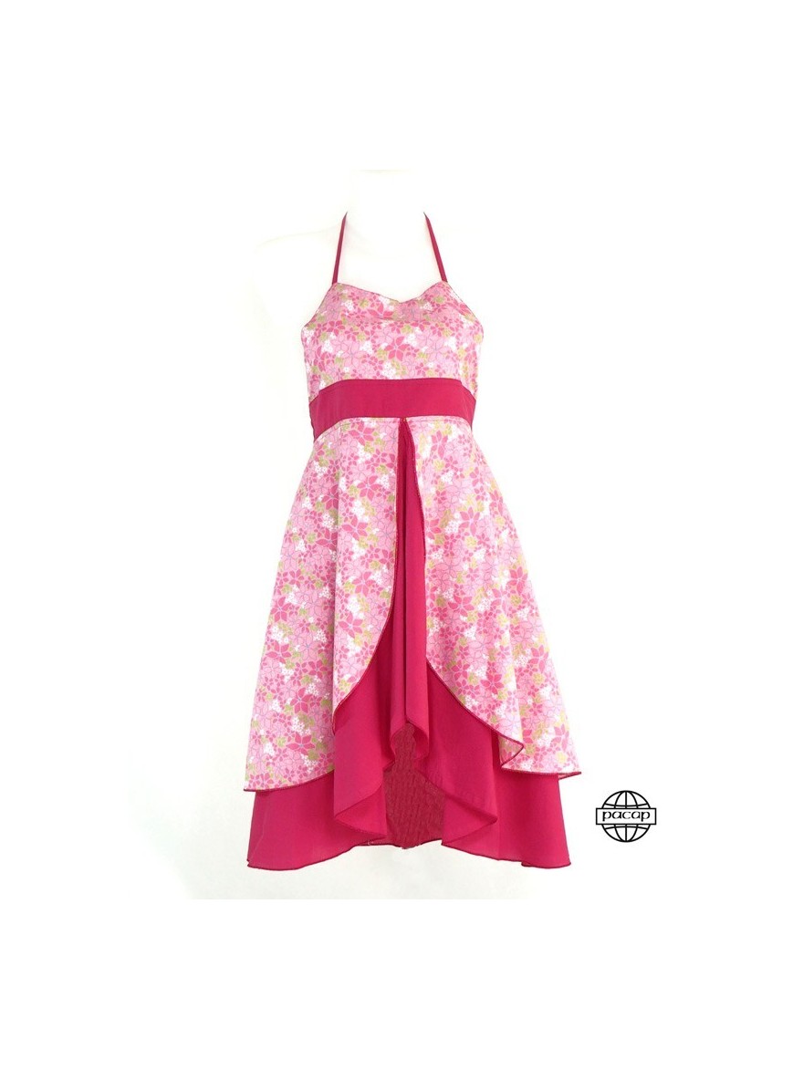 strapless summer dress with red lining on pink background