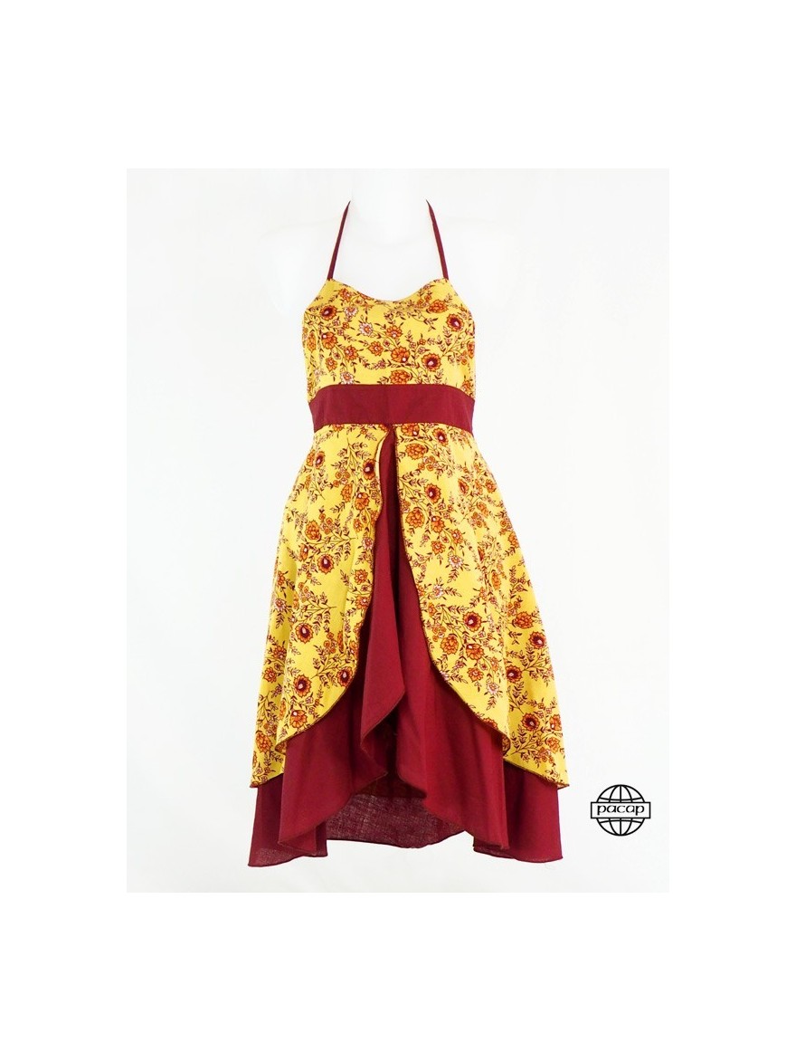long yellow dress with burgundy lining wholesale french brand
