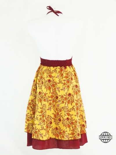 yellow long dress with burgundy lining wholesale french brand, light and fashion clothing, magic silk skirt