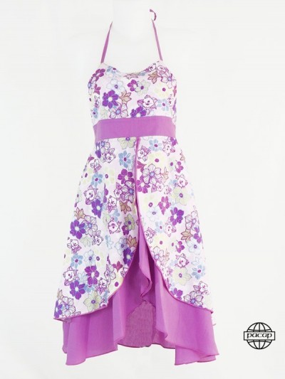 Purple floral print long dress for French girls