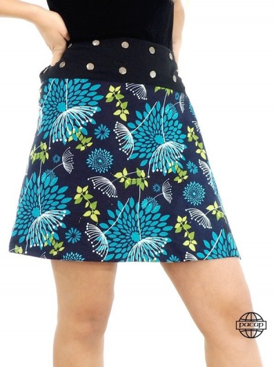 blue high waist skirt with flowers