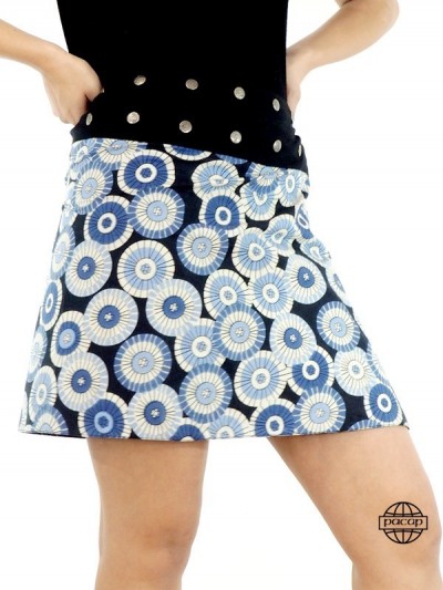 High waist skirt with blue geometric print