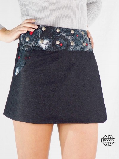 Mini Jupe vintage jean noire unicolore portefeuille Taille Unique ajustable pour femme avec poche cachée