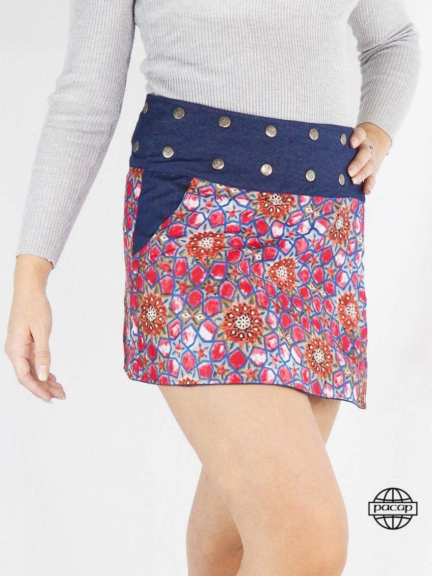 mini jupe courte jean pour femme avec poche et bouton pression