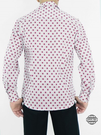 Classy long-sleeved shirt with pink polka dots.