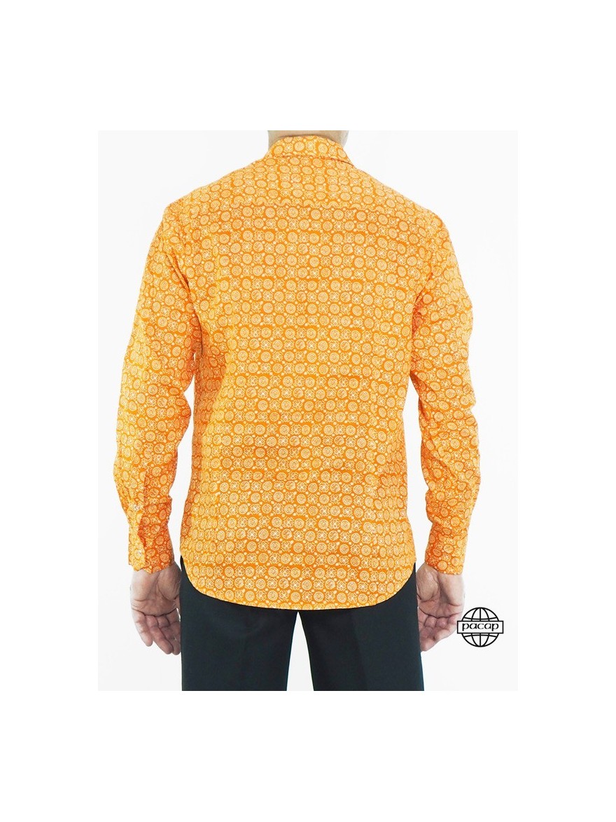 Original Men's Orange Shirt with Long Sleeve Pattern Italian Collar Straight Fit French Brand