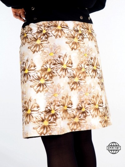 jupe en velours doré pour femme imprimé floral jaune tissu doux reversible coupe droite longueur genoux