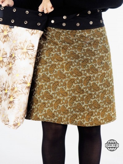 jupe en velours fleuri reversible pour femme côté verso en coton imprimé cachemire marron taille unique ajustable
