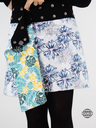 jupe portefeuille boutonnée pour femme en velours ceinture plate à bouton pressions coupe fendue imprimé a fleurs
