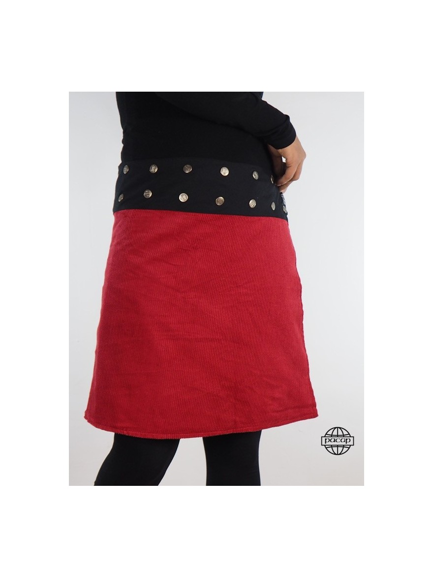 Red skirt with large velvet with metal buttons