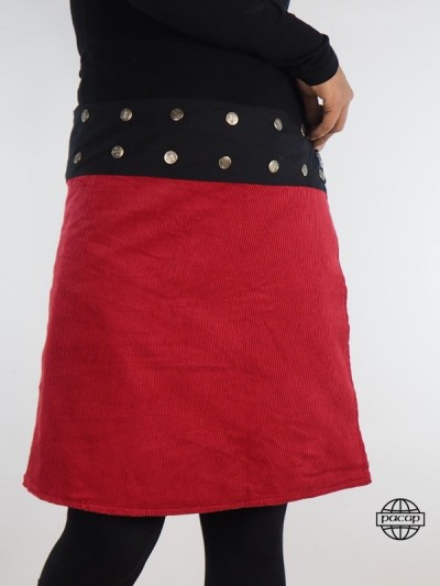 Red skirt with large velvet with metal buttons