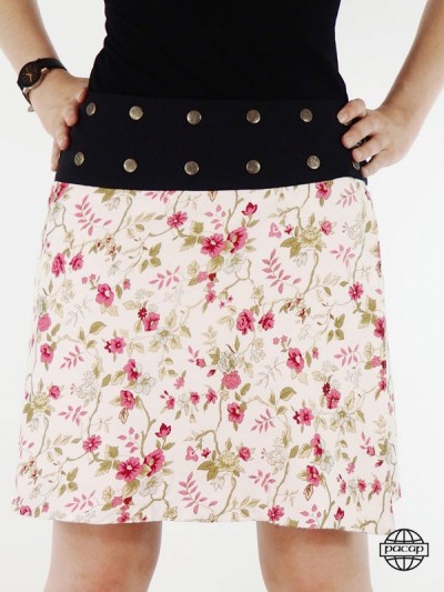 Skirt Patineuse Rouge At Pois Geometric And Fleuri-JELENA