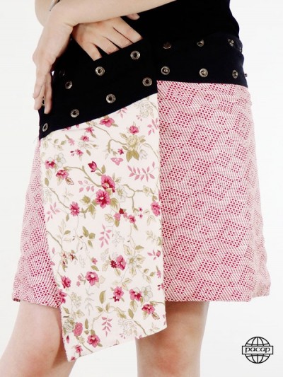 Skirt Patineuse Rouge At Pois Geometric And Fleuri-JELENA