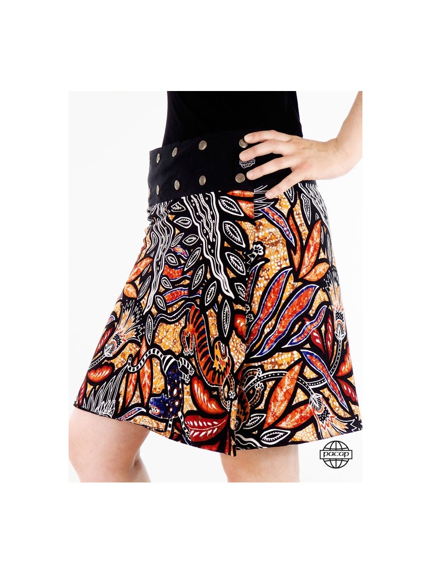 Skirt Viscose African Ground and Floral-SCHENEA