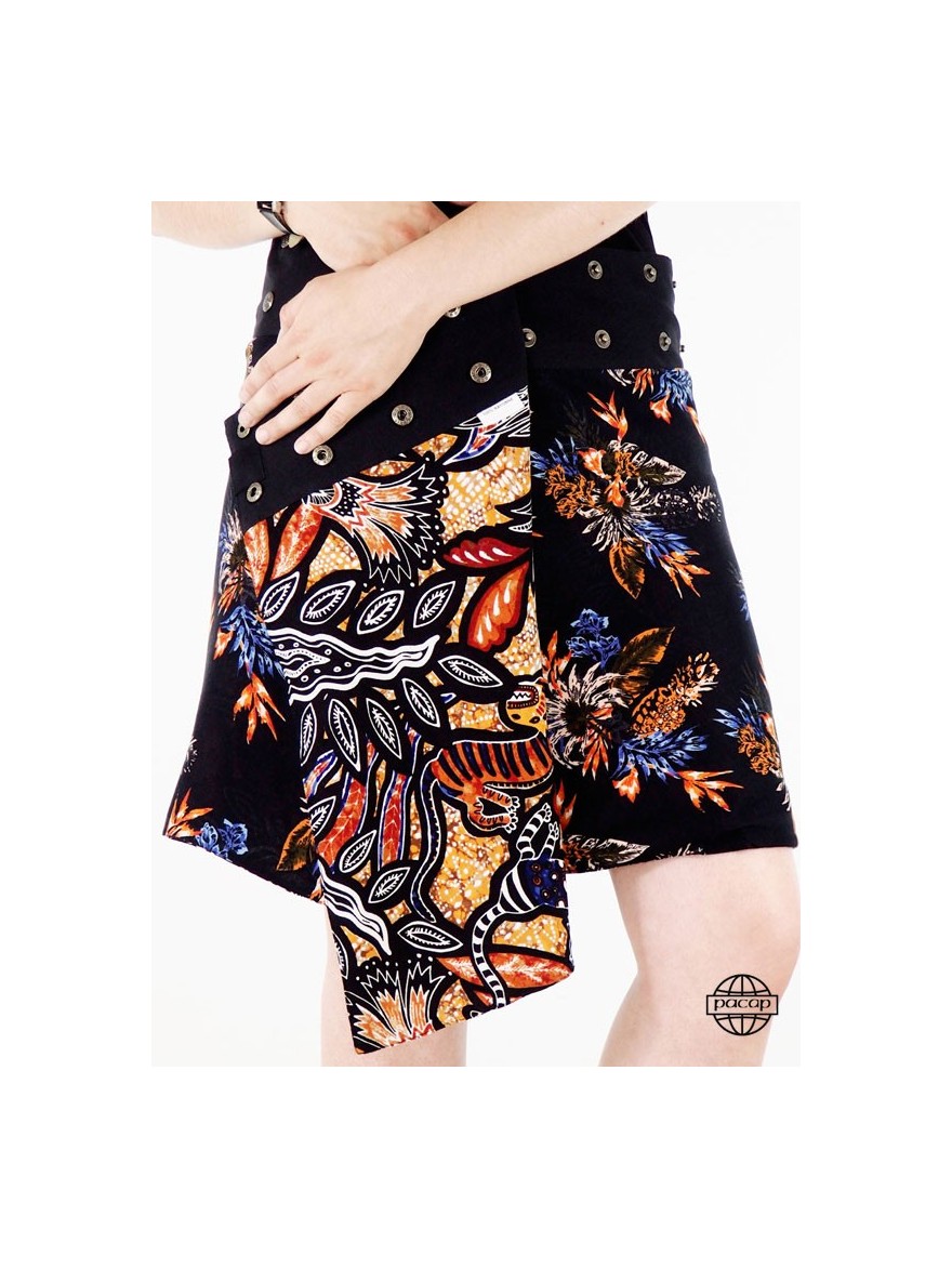 Jupe Fluide en Viscose Motif Africain et Floral - SCHENEA
