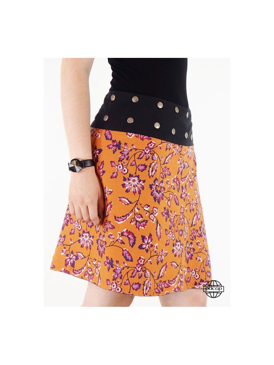 Printed orange skirt flowers for women