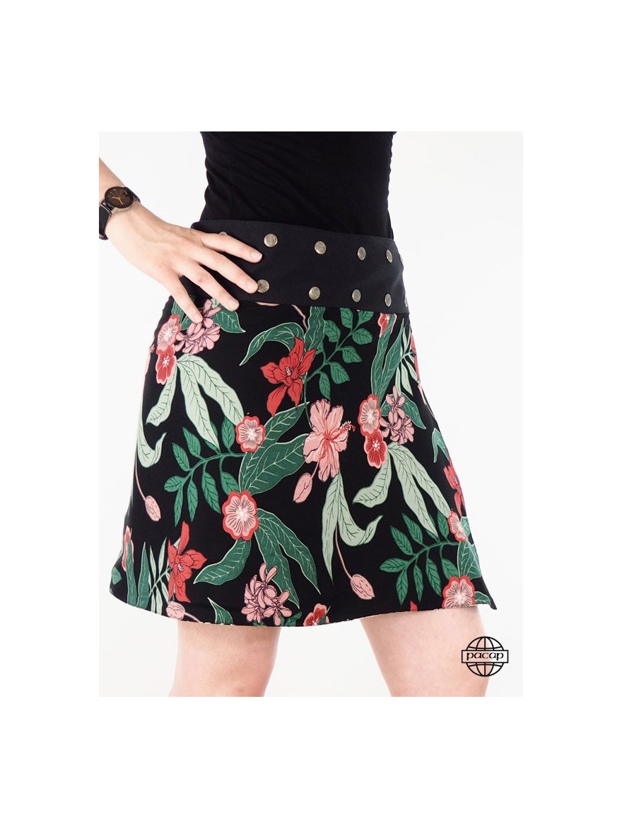 Green skirt printed multi-size foliage in viscose