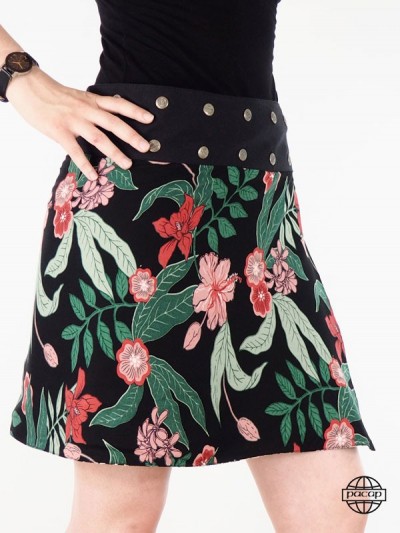 Green skirt printed multi-size foliage in viscose