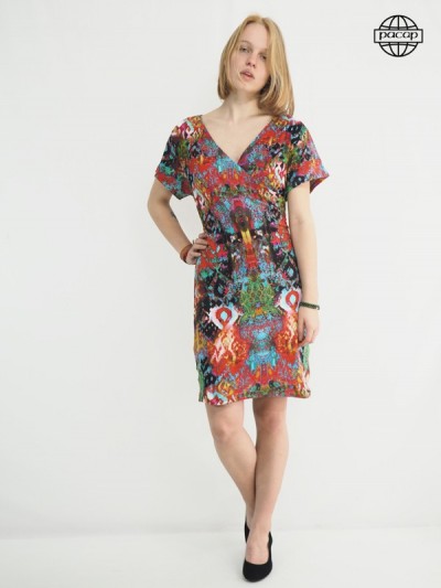 Colorful printed dress, summer dress, women's dress, v-neck dress, cross-over heart dress
