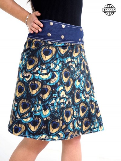 Limited Edition, Blue and Yellow Peacock Feather Animal Print Skirt