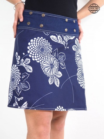 Women's Flared Skirt with Japanese Blue Digital Print