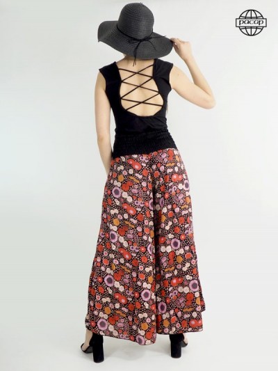 Pantalon femme, pantalon ample, pantalon à ceinture élastiquée, pantalon évasé, pantalon à fleurs.