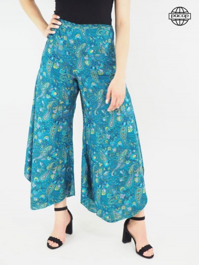 Split pants, flared pants, summer pants, blue pants, ethnic pants, flowing pants.