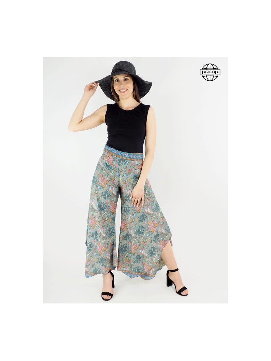 Wide pants, slit pants, women's pants, summer pants, floral pants, smocked belt pants, palazzo pants.