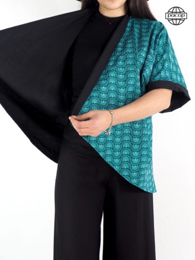 Veste ample, blouse, veste kimono femme, veste bleue, veste coton, veste à imprimé