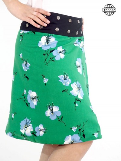 Long skirt in flowered green viscose cuts portfolio and reversible