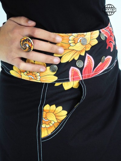 Jupe portefeuille a poche a taille unique ceinture a fleurs couture fil apparente