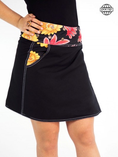 jupe noire a poche évasée taille reglable coupe portefeuille transformable couture visible