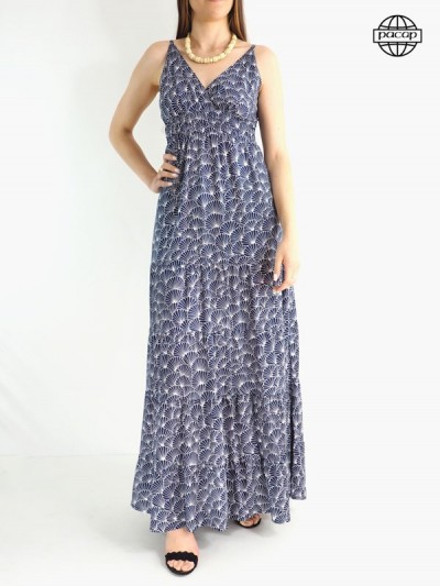 thin straps dress, blue dress, summer dress, woman dress, full dress, print dress, smocked back dress, long dress