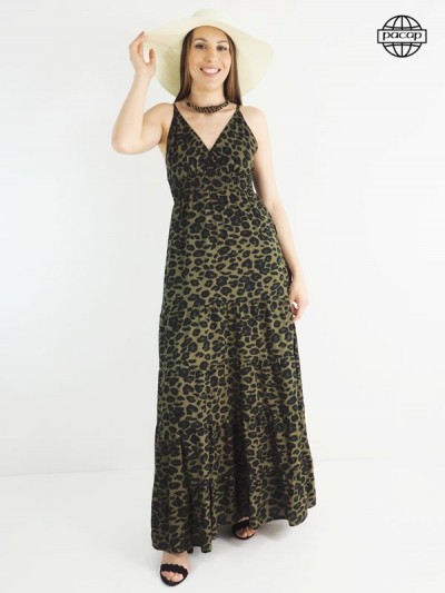Long dress, leopard dress, summer dress, woman dress, khaki dress