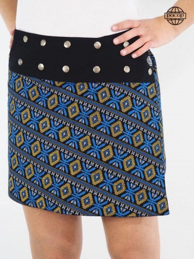 Summer skirt, female wallet, female, reversible skirt, short skirt, Aztec skirt, blue skirt