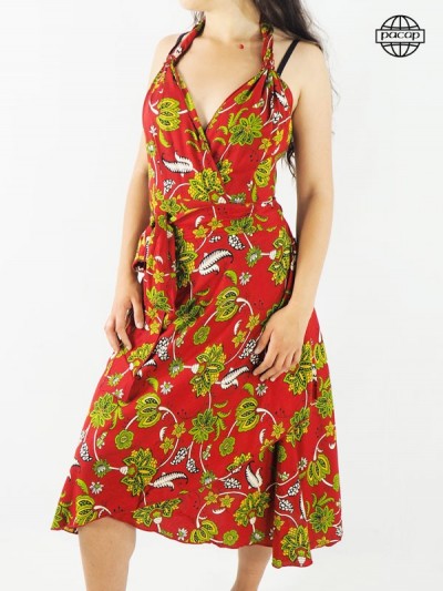 Red dress, long dress, halter dress, wrap dress, plant dress, tie dress, summer dress, women's dress, midi dress