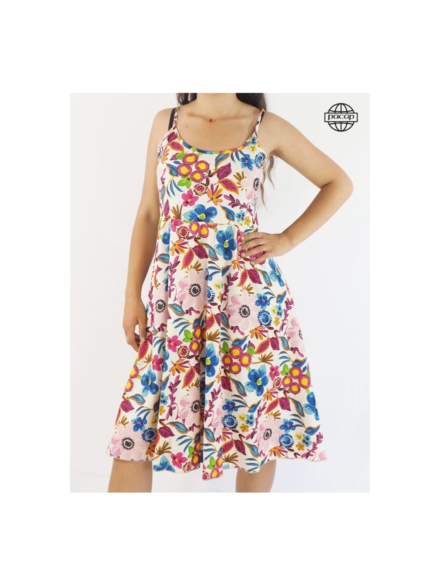 Robe D'été Courte Surfwear - Coton Fleuri Multicolore - Taille 38 - Bretelles Fines Réglables