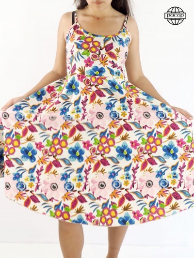 midi dress, mid-length dress, flared dress, summer dress, women's dress, floral dress, dress with thin adjustable straps