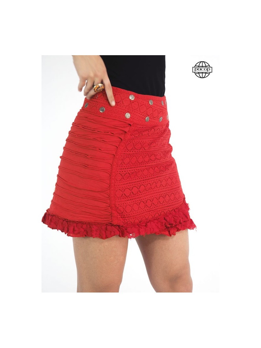 Skirt gipsy, pressure button skirt, cotton skirt, lace skirt, summer skirt, female skirt, red skirt, hippie skirt, skirt noon