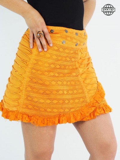 Skirt gipsy, pressure button skirt, cotton skirt, lace skirt, summer skirt, female skirt, orange skirt, hippie skirt, skirt noon