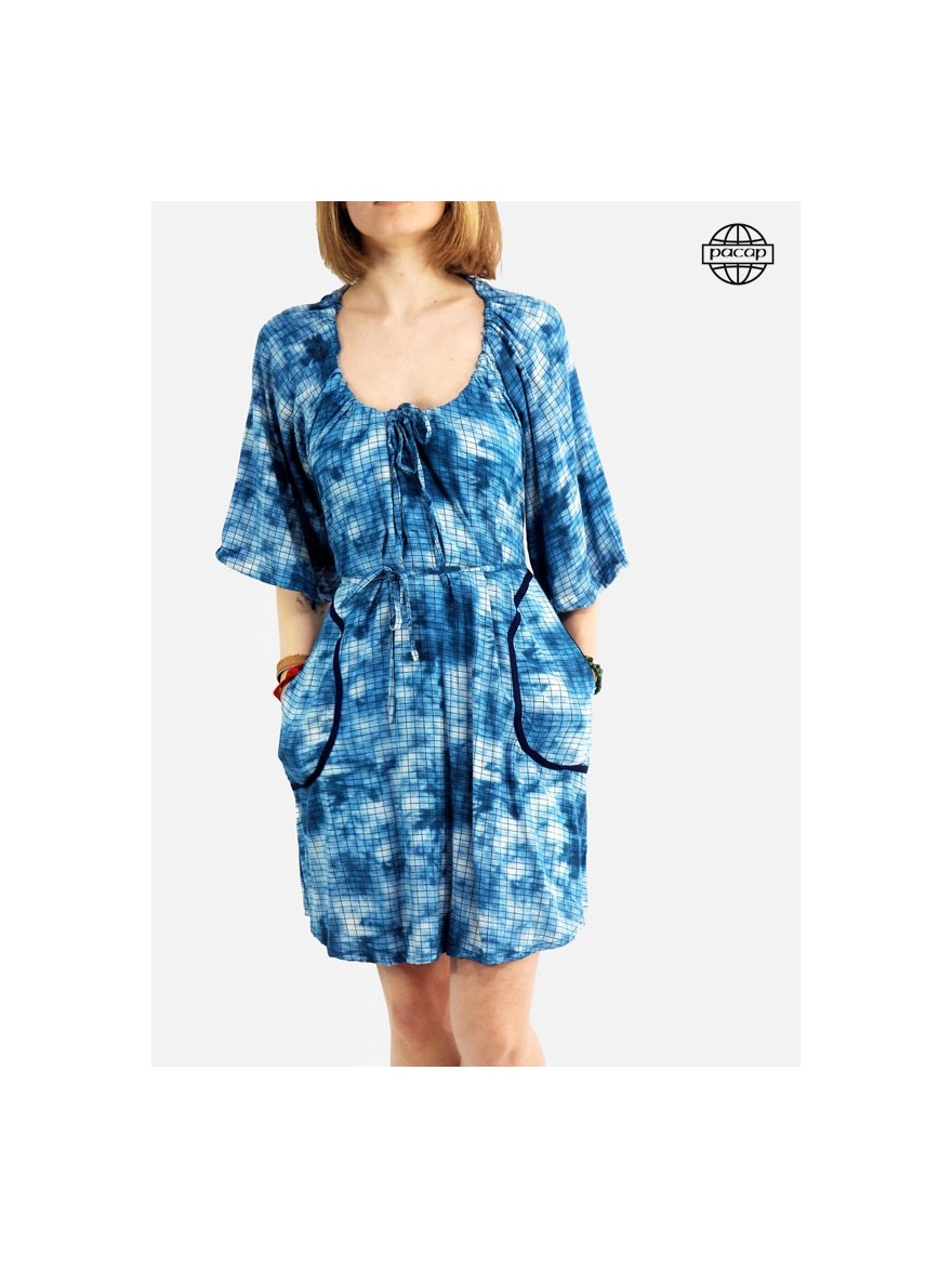 Robe Tie and Dye Bleue Ciel à Poches Larges Manches Mi-Longues - AYA ...