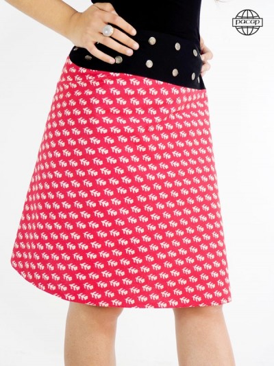 Long skirt female flowering red belt buttoned black